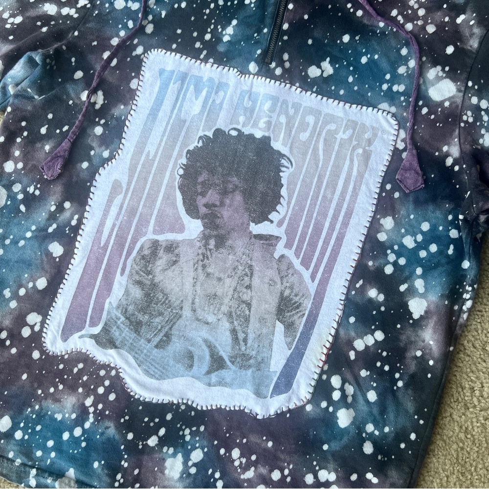 Jimi Hendrix Upcycled Purple Haze Inspired Hoodie Unique 1 of a Kind Tie Dye - Picture 5 of 16